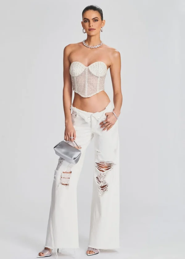 Honeymoon Looks*Retrofete Margery Embellished Bustier Top White