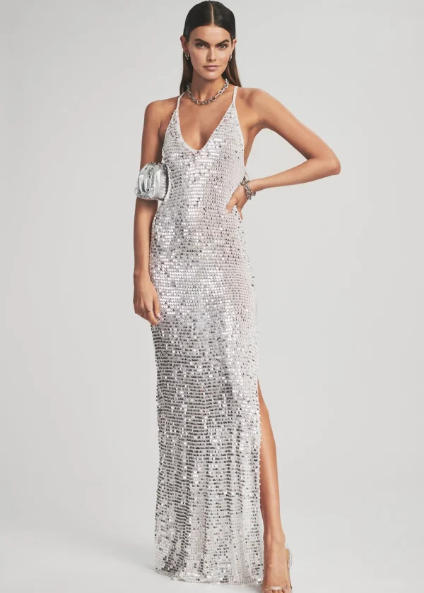 Dresses*Retrofete Marie Sequin Crochet Dress White/Silver