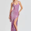 Guest Of*Retrofete Marie Sequin Crochet Dress Iridescent Lilac/Pink