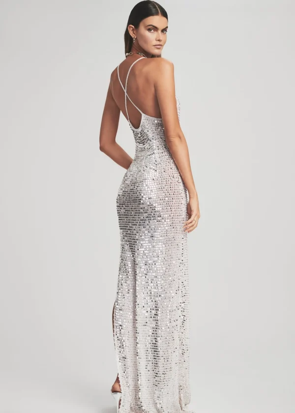 RETROFÊTE*Retrofete Marie Sequin Crochet Dress White/Silver