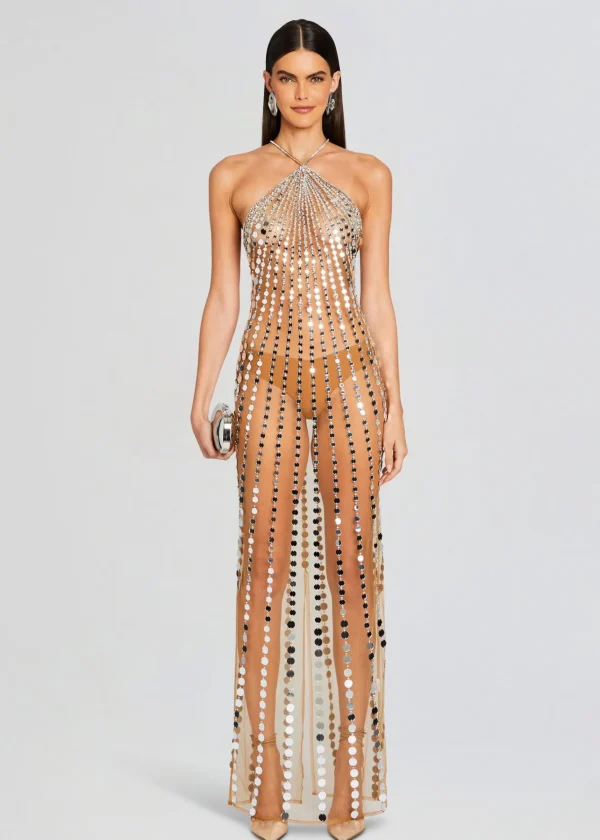 Sheer Bliss*Retrofete Maris Embellished Dress Tannin