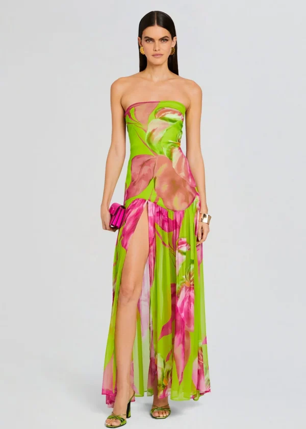 Guest Of*Retrofete Marisol Silk Dress Lime Anthurium