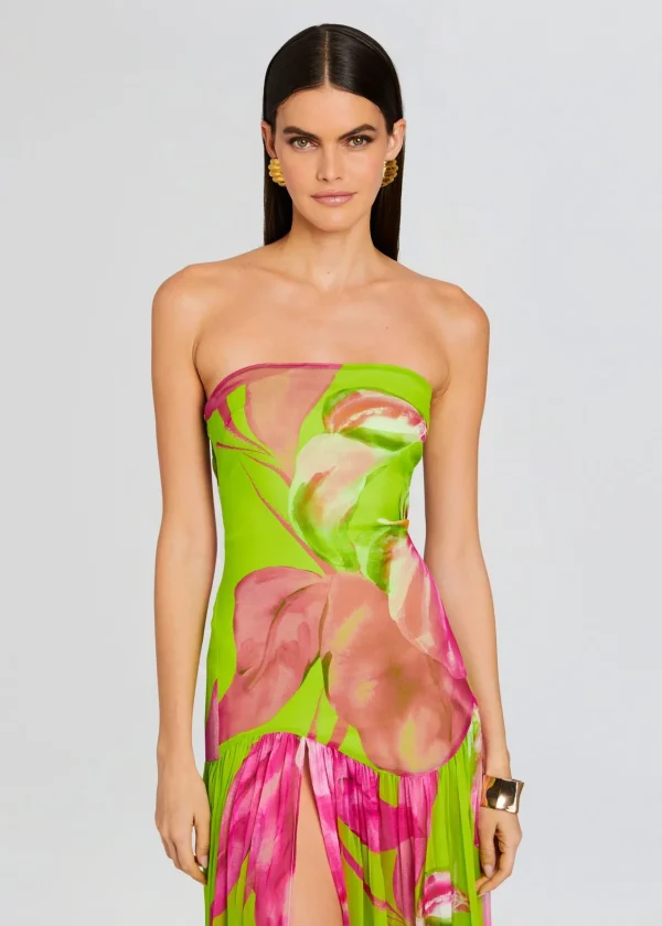 Resort '24*Retrofete Marisol Silk Dress Lime Anthurium