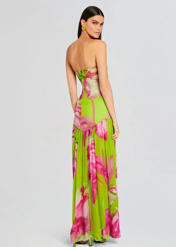 Maxi*Retrofete Marisol Silk Dress Lime Anthurium