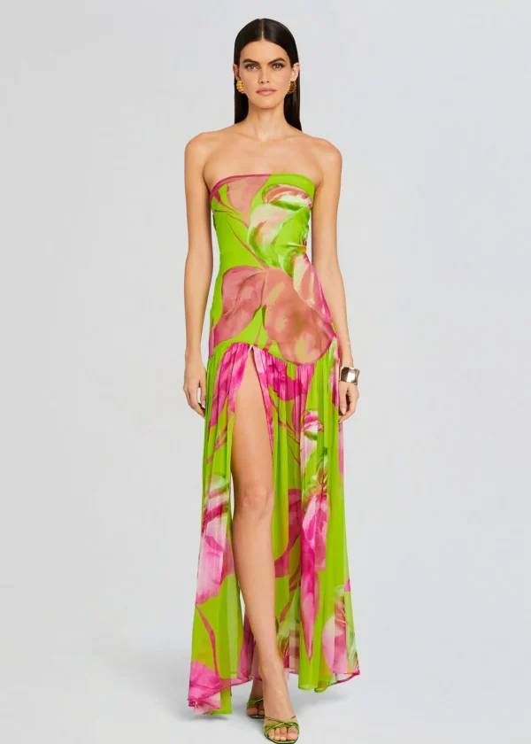 Resort '24*Retrofete Marisol Silk Dress Lime Anthurium