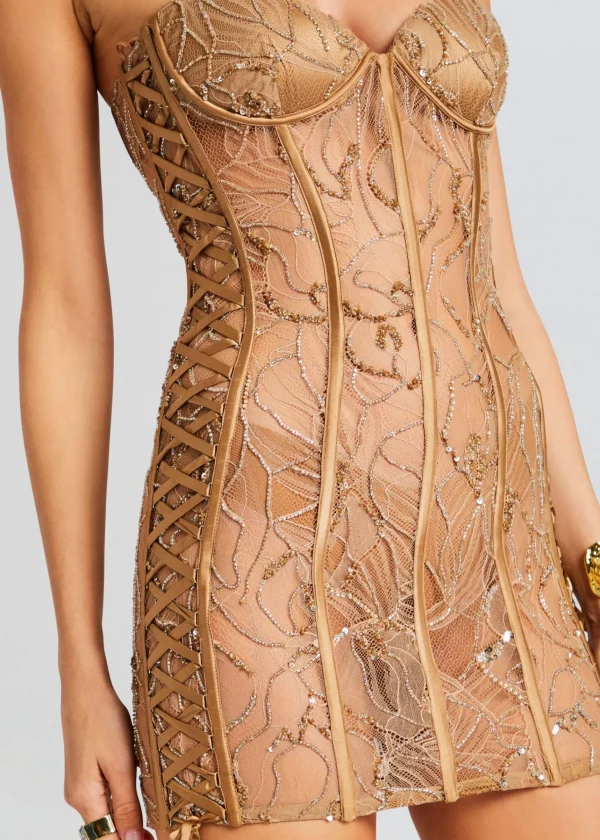 RETROFÊTE*Retrofete Matilda Embellished Lace Dress Tannin