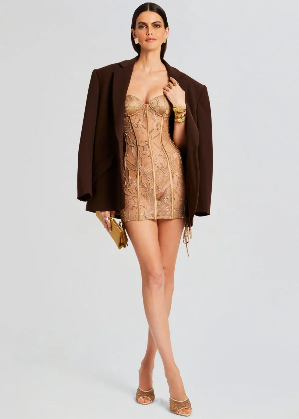 Guest Of*Retrofete Matilda Embellished Lace Dress Tannin