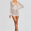 Resort '24*Retrofete Meadow Sequin Crochet Romper White/Silver
