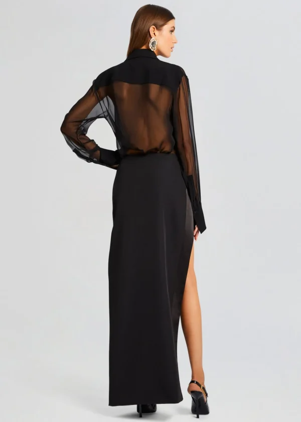 Night Out*Retrofete Meghan Panelled Silk Blouse Black