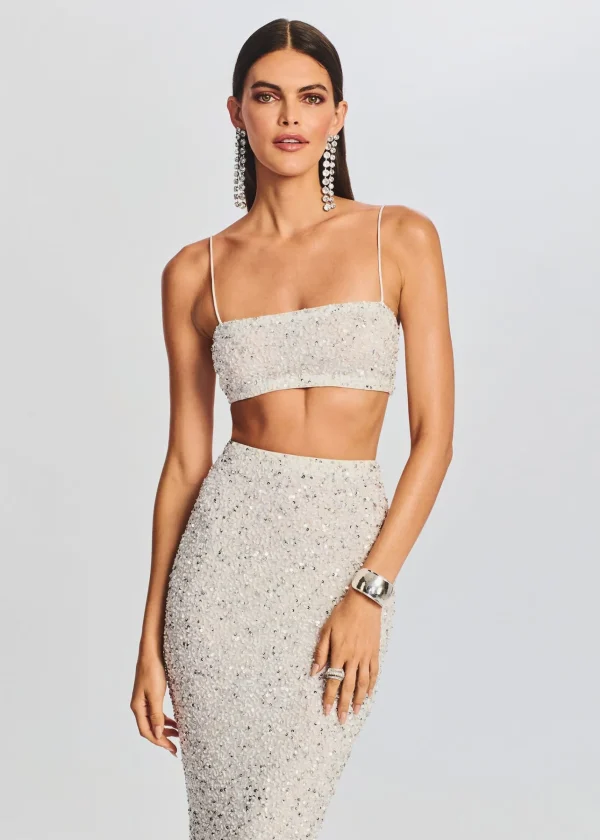 Bridal Shower*Retrofete Mera Sequin Top Silver White