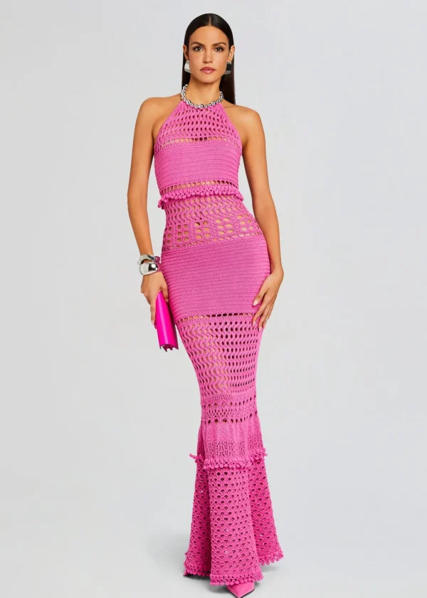 Gowns*Retrofete Mesa Knit Crochet Dress Paradise Pink