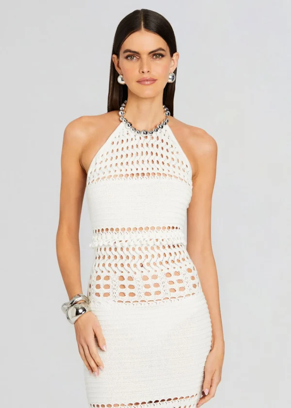 Guest Of*Retrofete Mesa Knit Crochet Dress Iridescent White