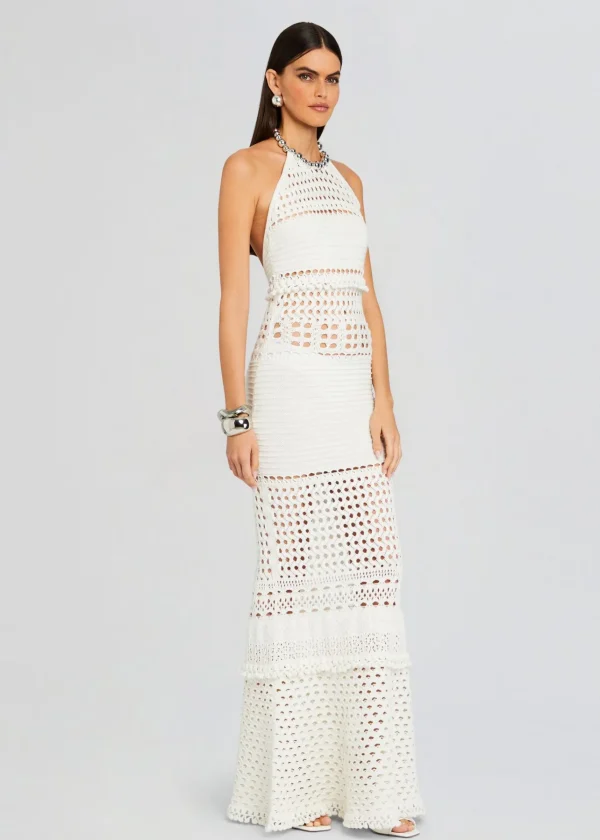Honeymoon Looks*Retrofete Mesa Knit Crochet Dress Iridescent White