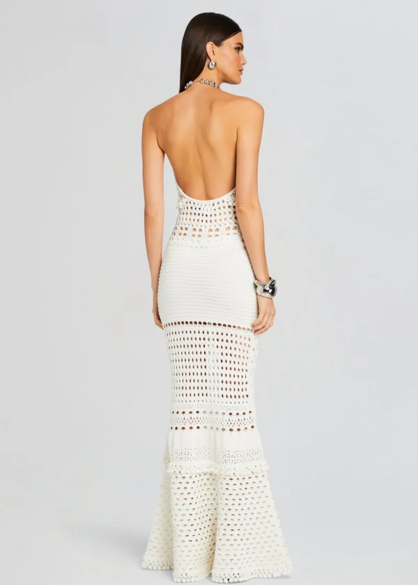 Gowns*Retrofete Mesa Knit Crochet Dress Iridescent White