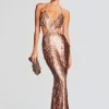 Gowns*Retrofete Miko Feather Sequin Dress Bronze/Gold