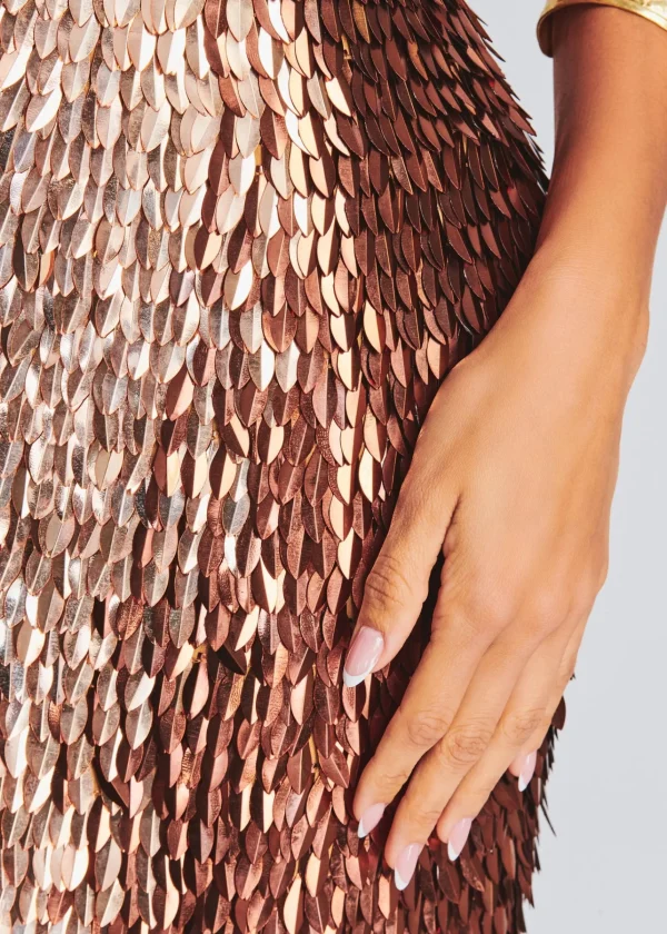 Gowns*Retrofete Miko Feather Sequin Dress Bronze/Gold