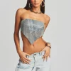 Final Sale*Retrofete Milos Embellished Chainmail Top Romano Denim