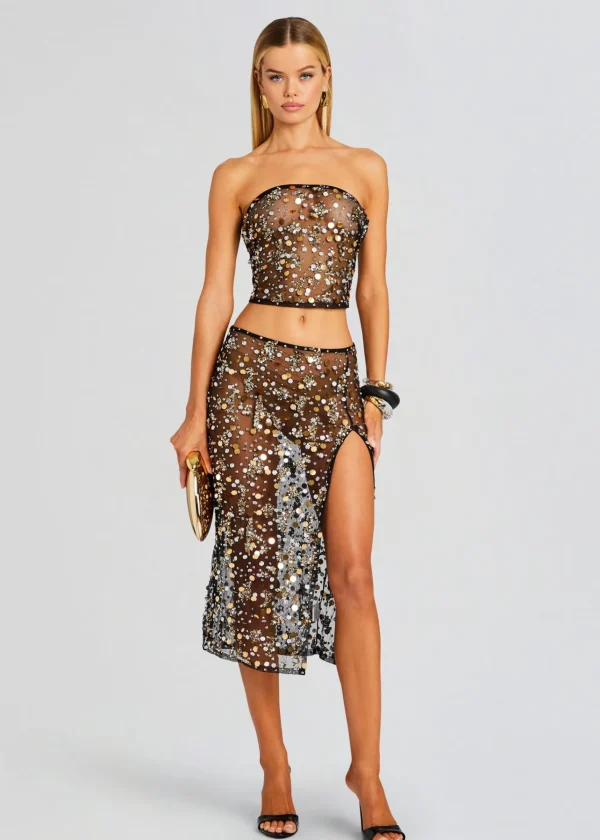 Exclusively Ours*Retrofete Mirage Embellished Skirt Black/Gold