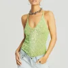 Final Sale*Retrofete Molly Sequin Crochet Top Lime Green