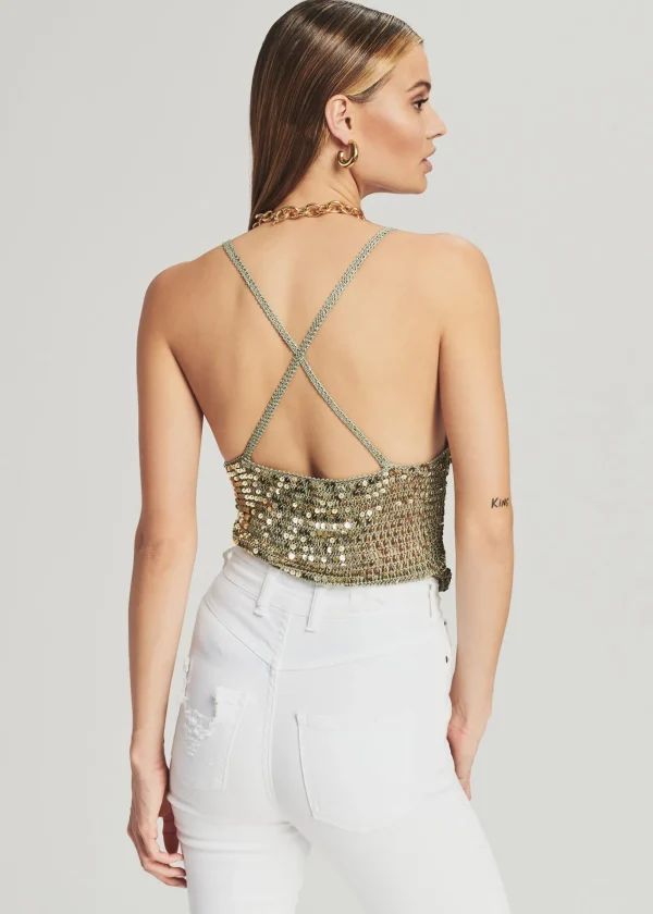 Final Sale*Retrofete Molly Sequin Crochet Top Sage