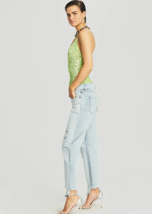 Final Sale*Retrofete Molly Sequin Crochet Top Lime Green