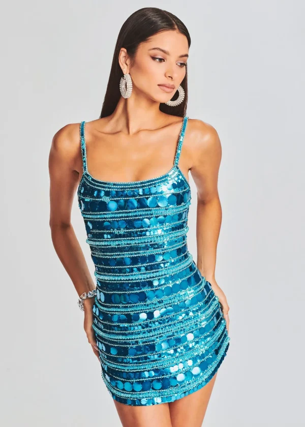 RETROFÊTE*Retrofete Monae Sequin Dress Aqua Blue