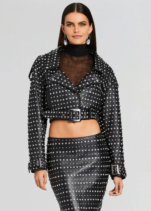 RETROFÊTE*Retrofete Mora Embellished Leather Jacket Black