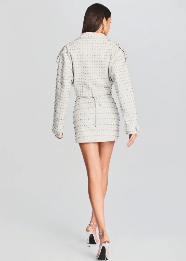 RETROFÊTE*Retrofete Mora Embellished Leather Jacket Optic White