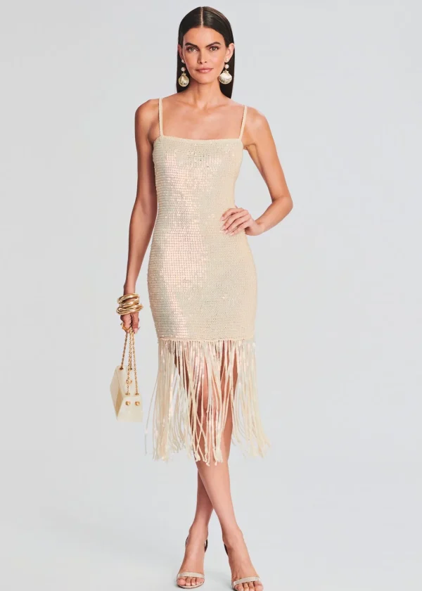 RETROFÊTE*Retrofete Nalu Sequin Crochet Dress Iridescent Ivory