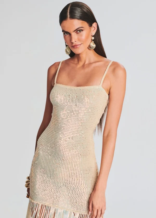 RETROFÊTE*Retrofete Nalu Sequin Crochet Dress Iridescent Ivory