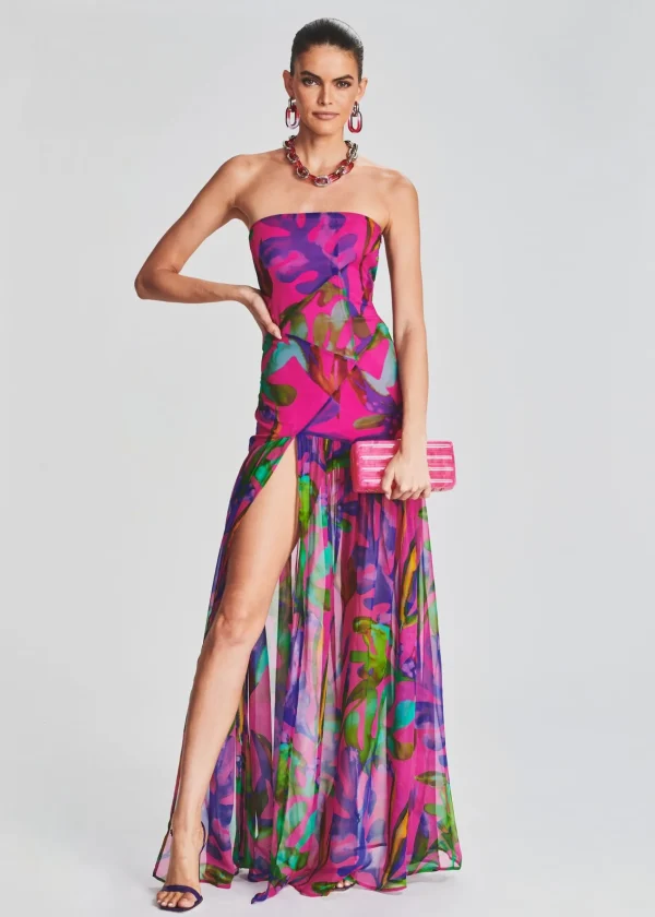 Maxi*Retrofete Nicole Silk Chiffon Dress Tropical Leaf