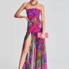 Tropical Hues*Retrofete Nicole Silk Chiffon Dress Tropical Leaf