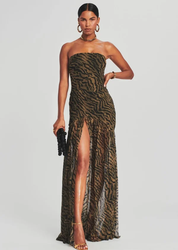 Gowns*Retrofete Nicole Silk Chiffon Dress Tiger Stripe
