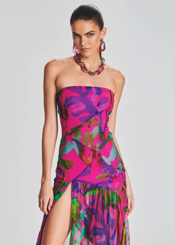 Bridal Party*Retrofete Nicole Silk Chiffon Dress Tropical Leaf