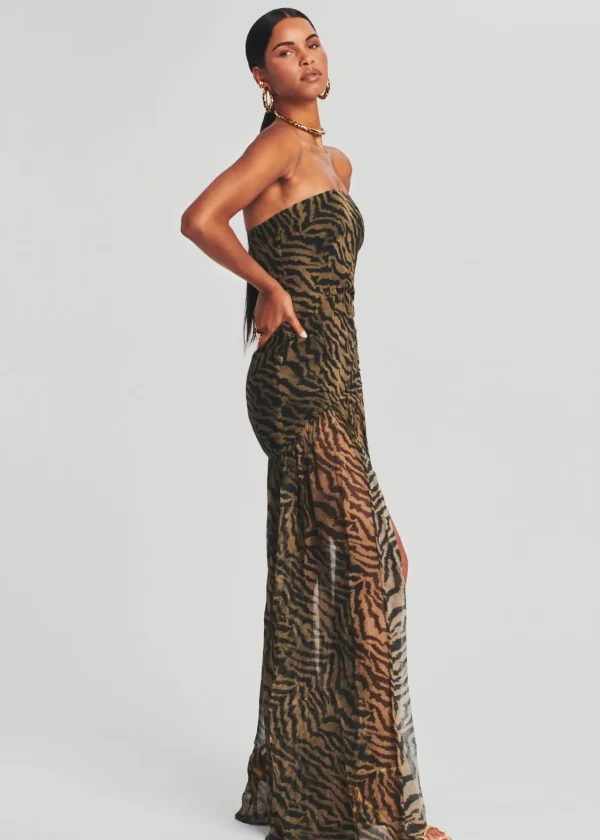 Honeymoon Looks*Retrofete Nicole Silk Chiffon Dress Tiger Stripe