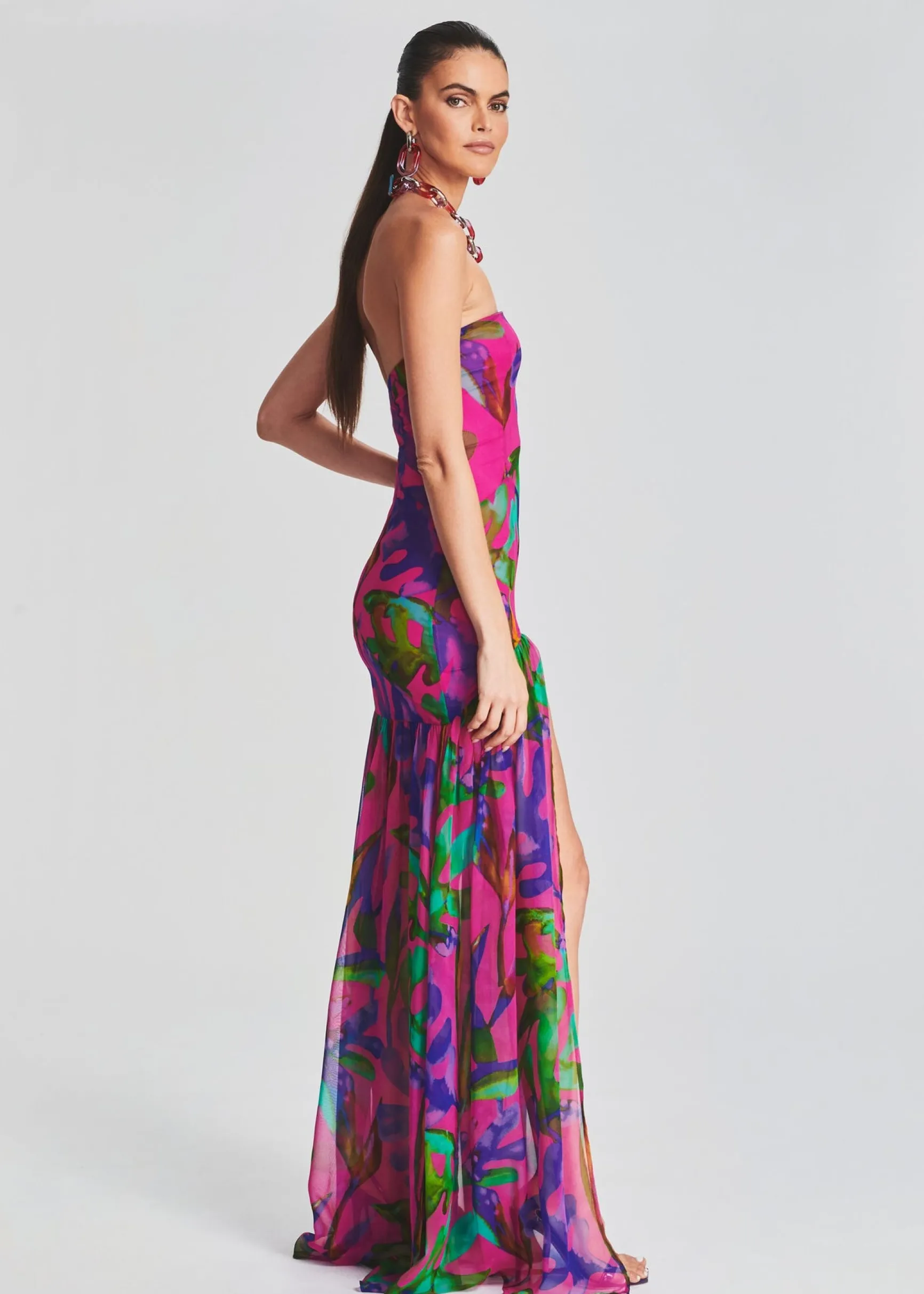 nicole_silk_chiffon_dress_2-14.webp Dresses*Retrofete Nicole Silk Chiffon Dress Tropical Leaf