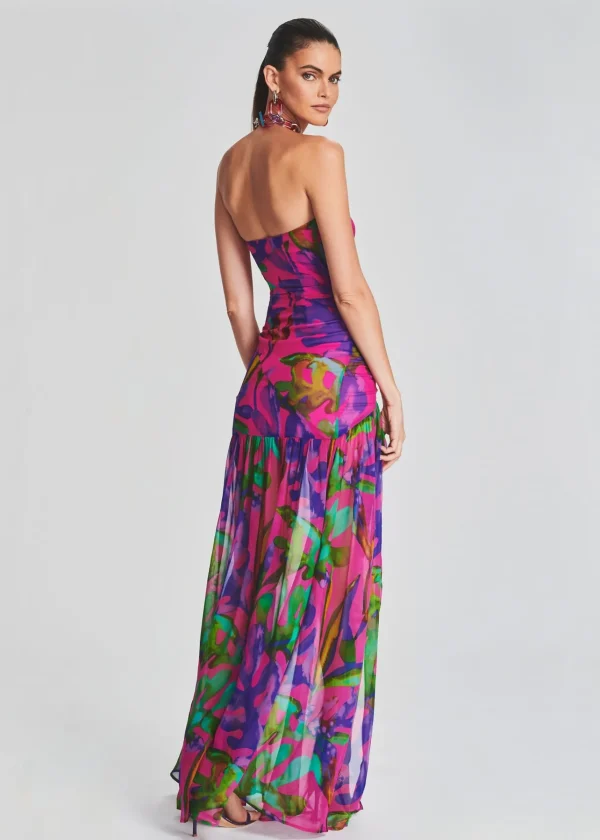 Tropical Hues*Retrofete Nicole Silk Chiffon Dress Tropical Leaf