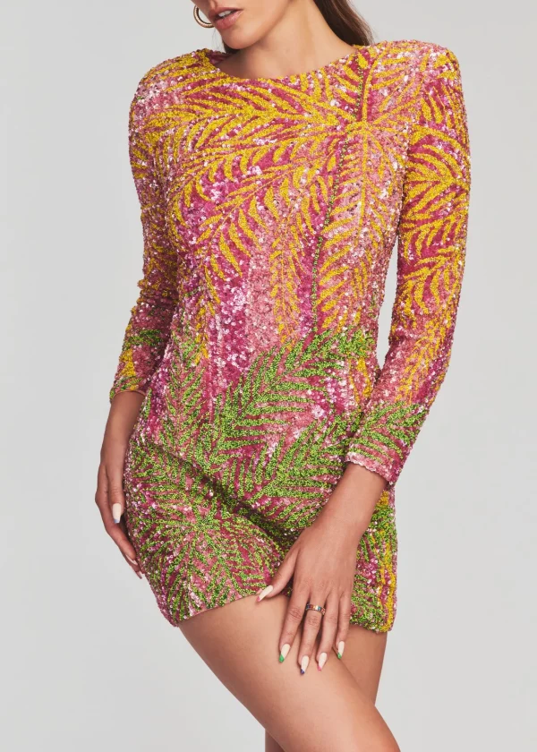 RETROFÊTE*Retrofete Nikki Sequin Palm Dress Tropical Palm