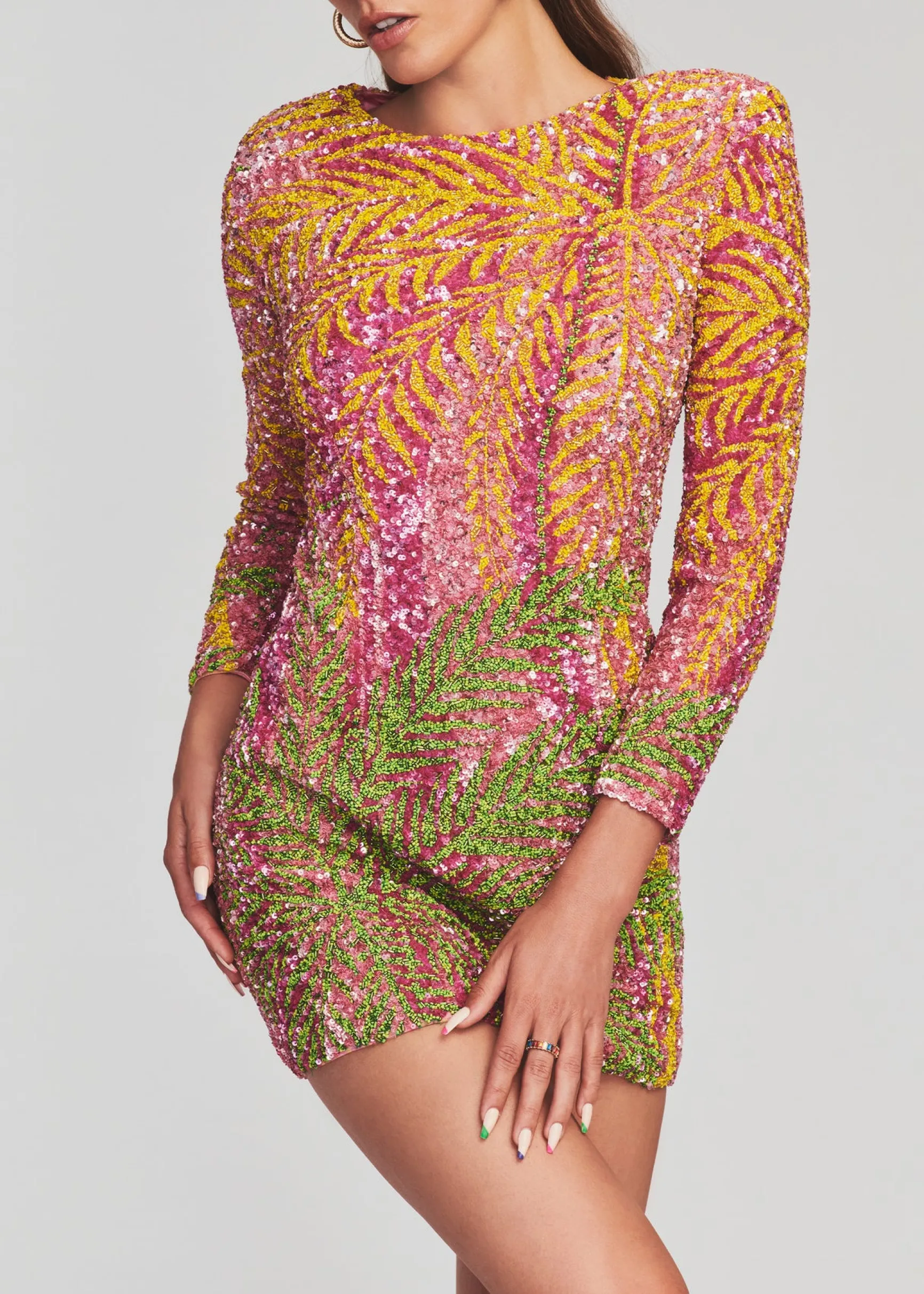 nikki_sequin_palm_dress_4.webp Final Sale*Retrofete Nikki Sequin Palm Dress Tropical Palm