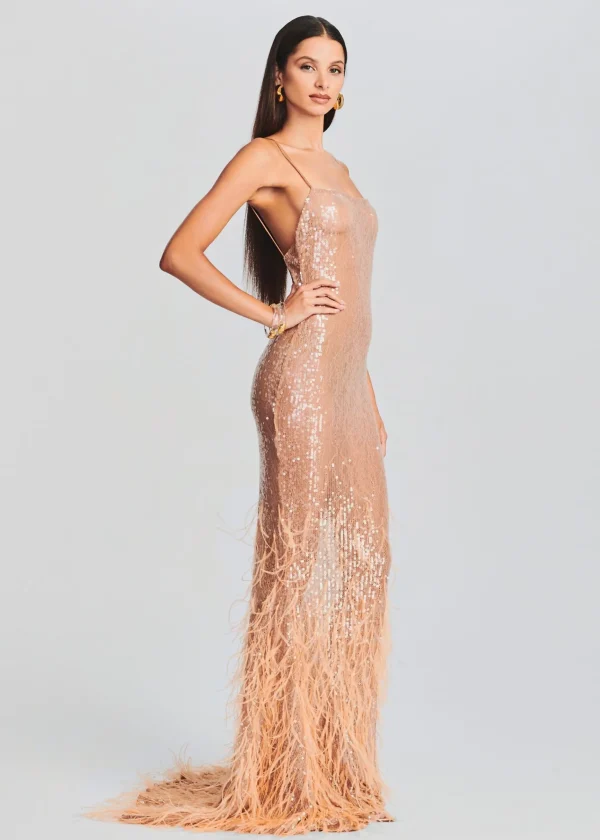 Dresses*Retrofete Odessa Sequin Feather Dress Tannin
