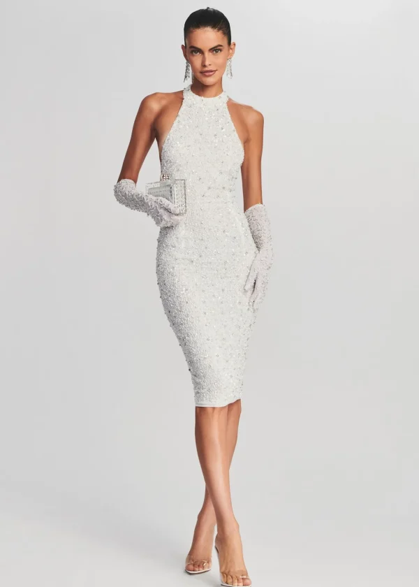 Bridal Shower*Retrofete Olivia Midi Sequin Dress White