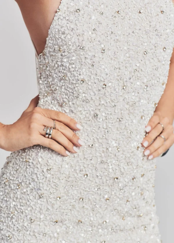 The Destination Bride*Retrofete Olivia Sequin Mini Dress White