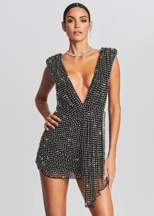 Guest Of*Retrofete Onyx Crystal Embellished Dress Black with Silver