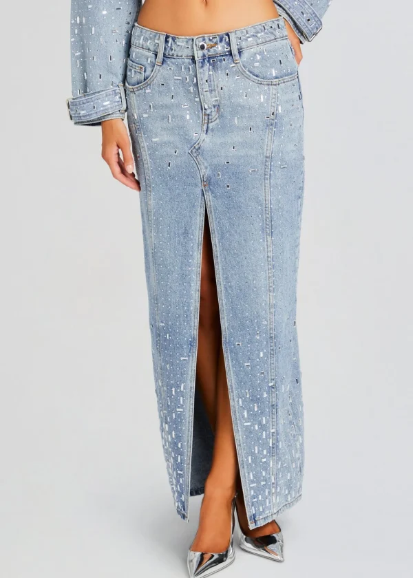 Subtle Shimmer*Retrofete Palermo Embellished Denim Skirt Tresca