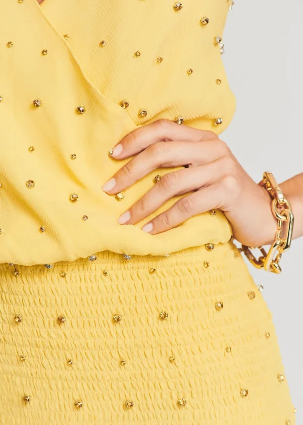 Final Sale*Retrofete Petra Embellished Silk Chiffon Dress Yellow