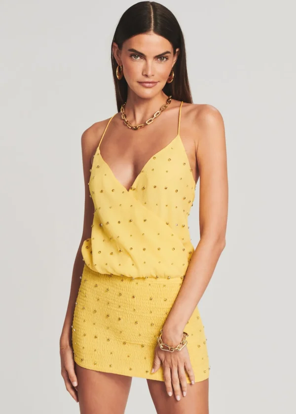 Final Sale*Retrofete Petra Embellished Silk Chiffon Dress Yellow