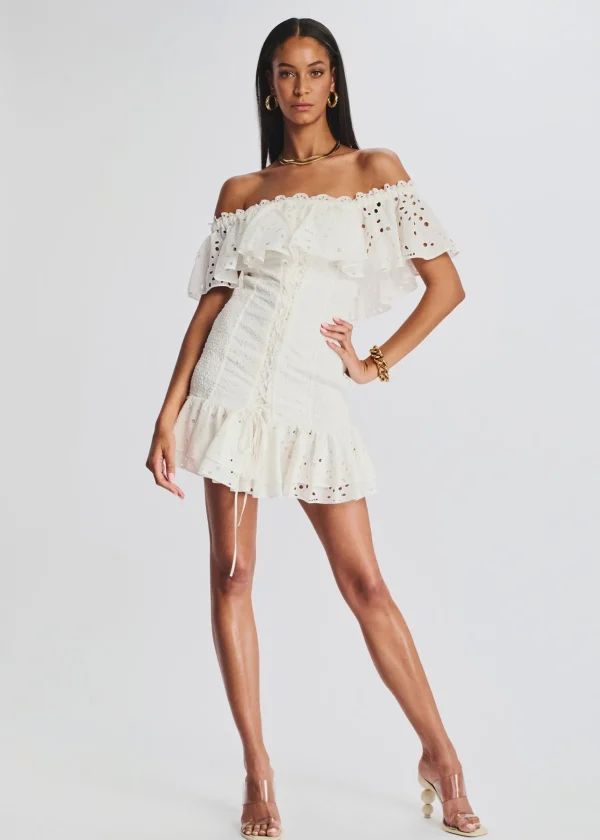 Honeymoon Looks*Retrofete Pia Short Dress White Fruition