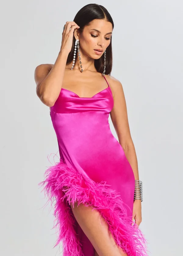 Guest Of*Retrofete Priscilla Feather Dress Neon Pink