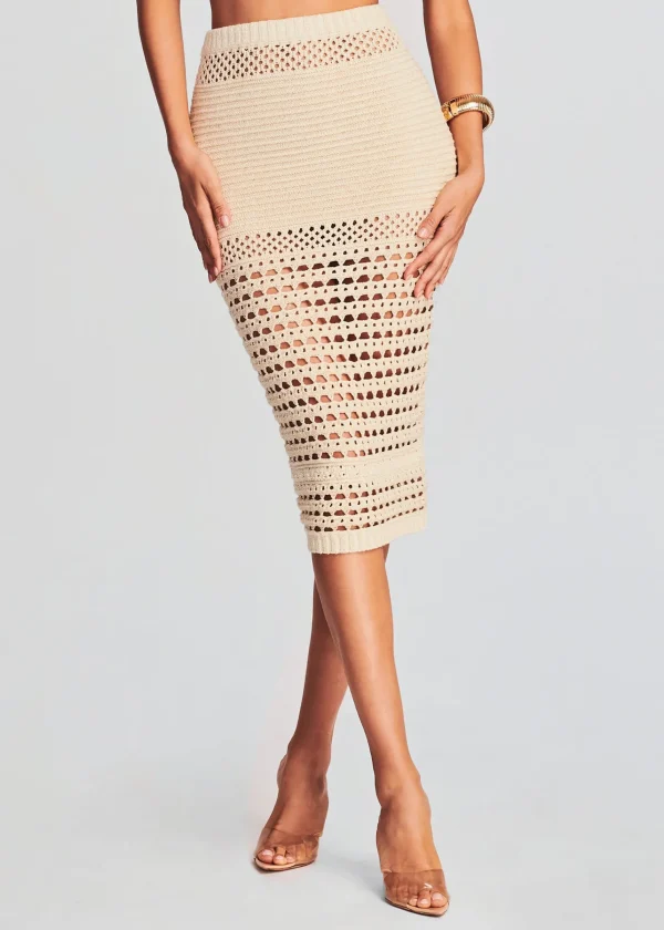 Bottoms*Retrofete Raya Knit Crochet Skirt Ivory/Gold