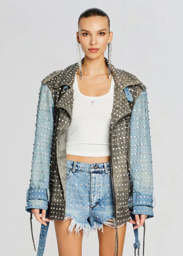 Denim*Retrofete Rebel Embellished Leather Jacket Tangier/Silver
